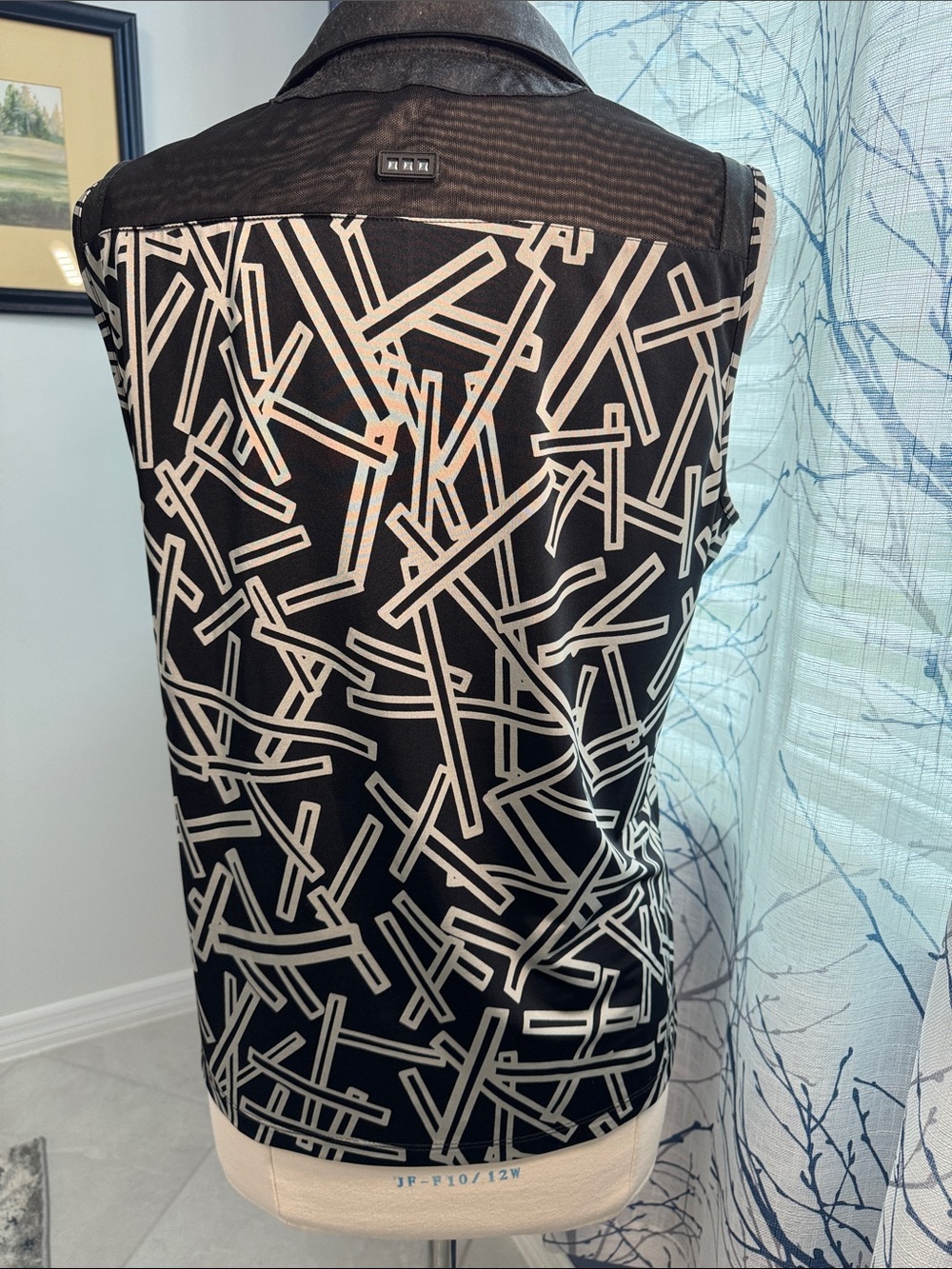 Jamie sadock - Sleeveless Black & Cream Geometric Print Polo Top - Picture 4 of 6